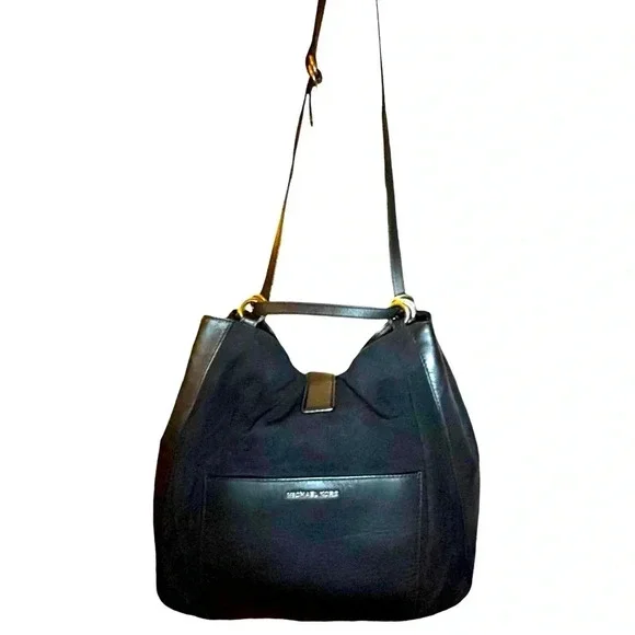 Michael Kors“Quincy” 2Way Black Suede/Leather Trim Bag Antiqued Silver Accents Bags